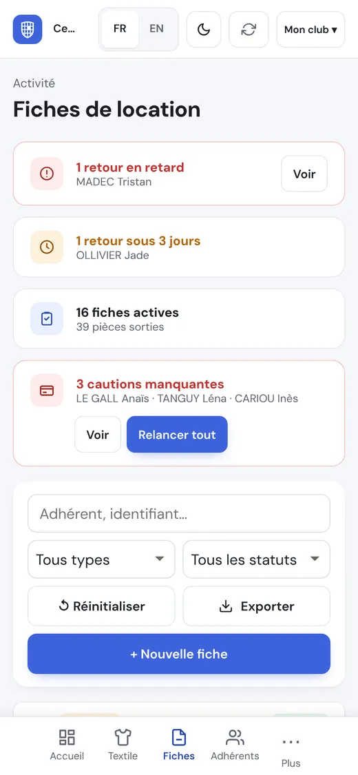 Fiches de location sur téléphone