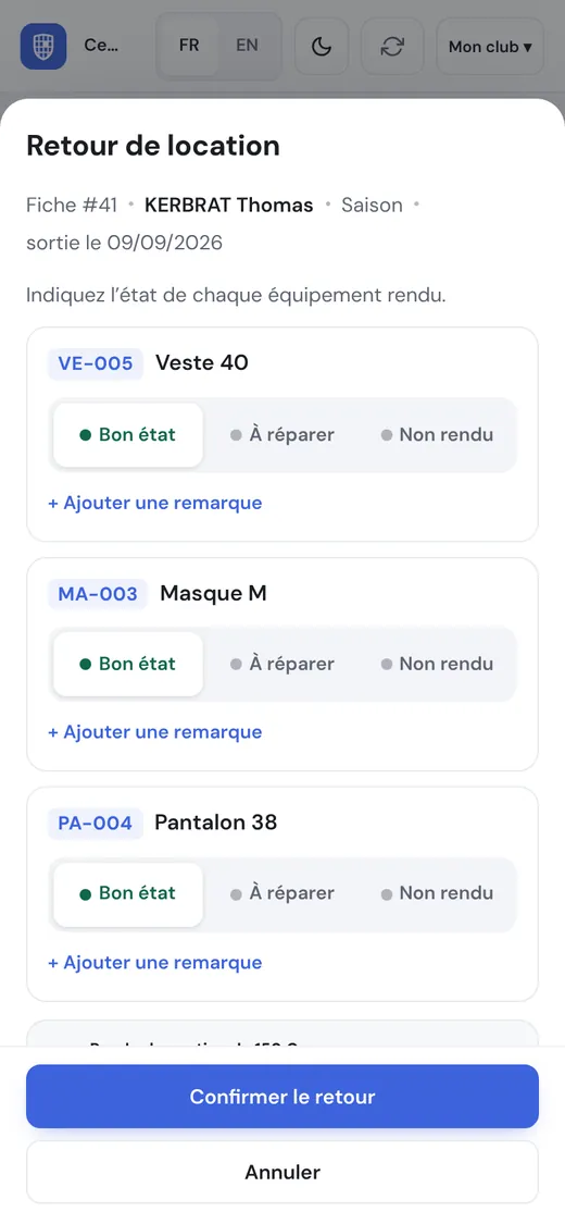 Retour de location sur téléphone
